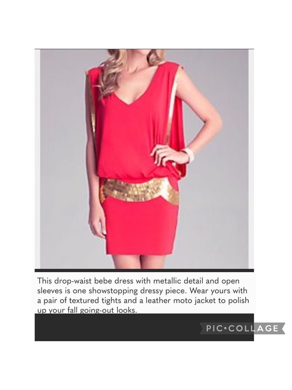 Bebe coral red gold sequin open sleeve V-neck mini dress Sz S